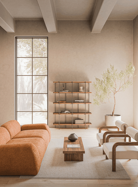 Sofa Wolke w salonie w stylu japandi