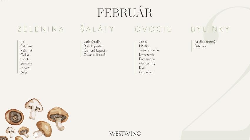 sezónny kalendár ovocia a zeleniny - február