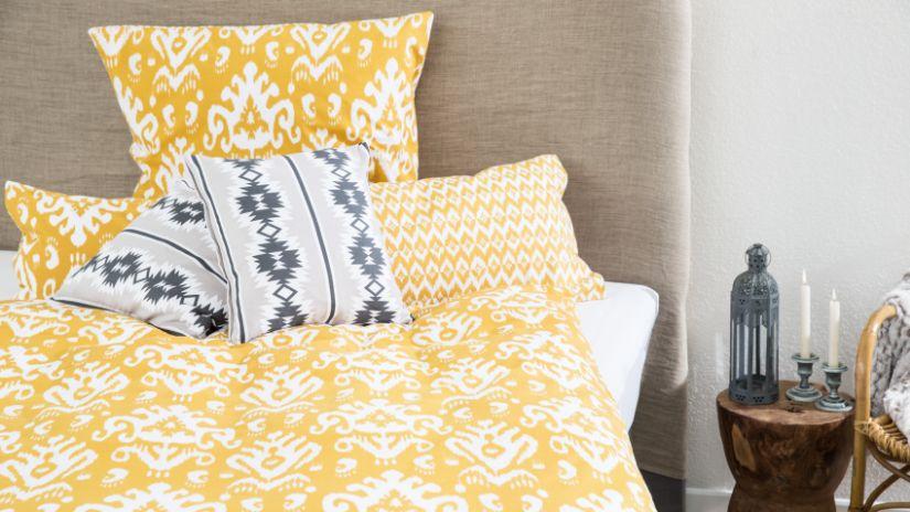 Parure de lit en coton jaune et blanche