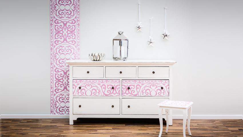 Commode 8 tiroirs rose et blanche en bois