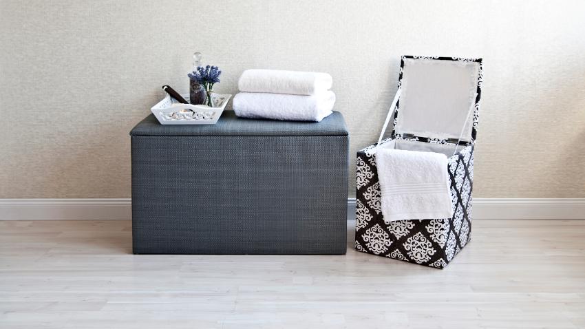 Coffre de rangement en tissu gris