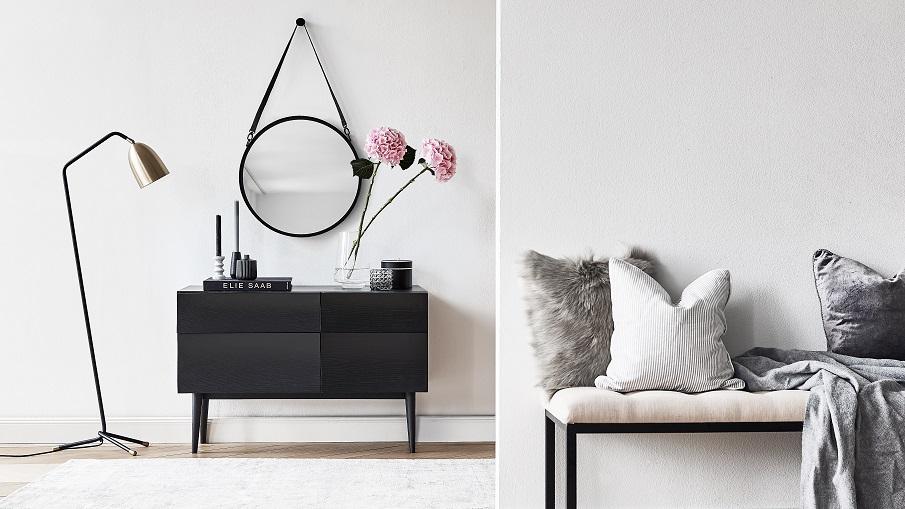 miroir noir rond suspendu