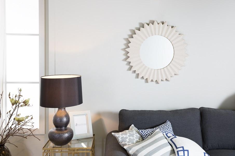 miroir mural blanc rond, cadre soleil