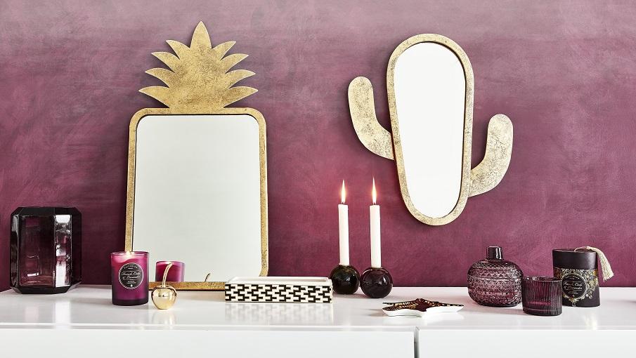 miroir original doré ananas et cactus