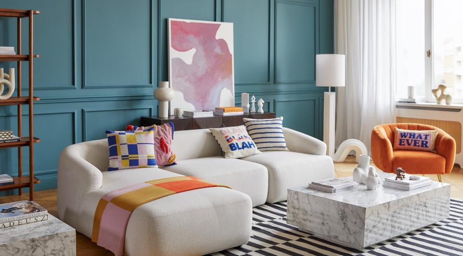 salon contemporain bleu et blanc design
