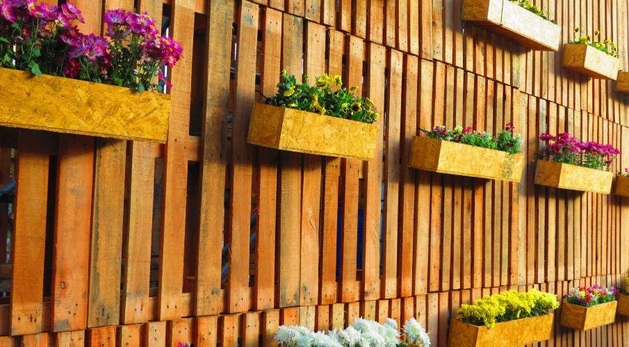 jardinieres sur un mur en bois