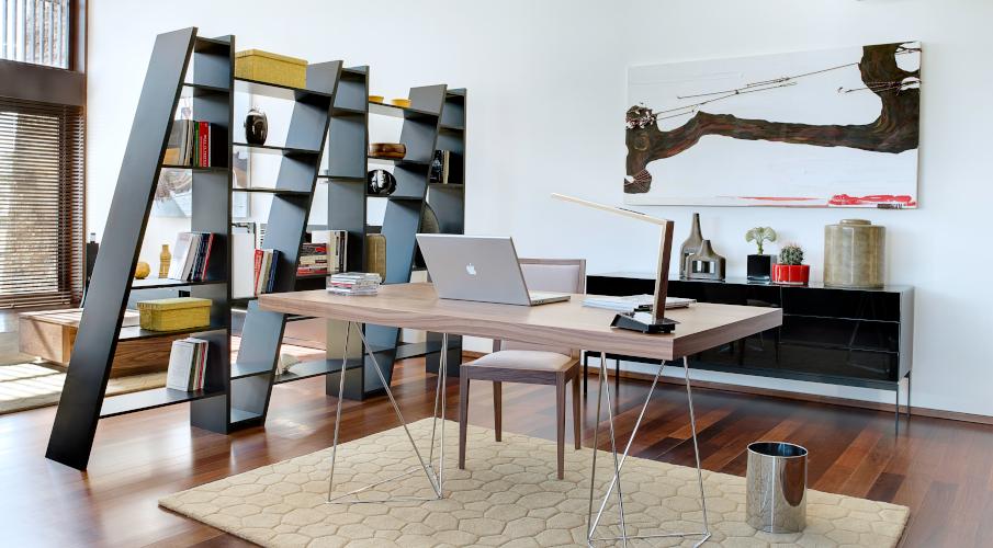 Étagère de bureau, bureau, tableau, commode