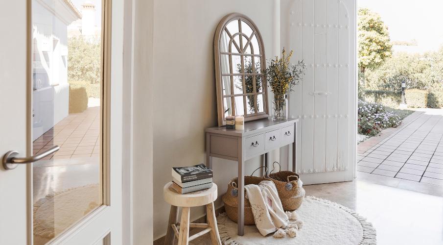 coiffeuse vintage couloir, miroir, tabouret