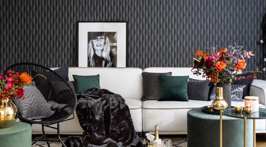 Papier peint gris anthracite, motifs gris clair