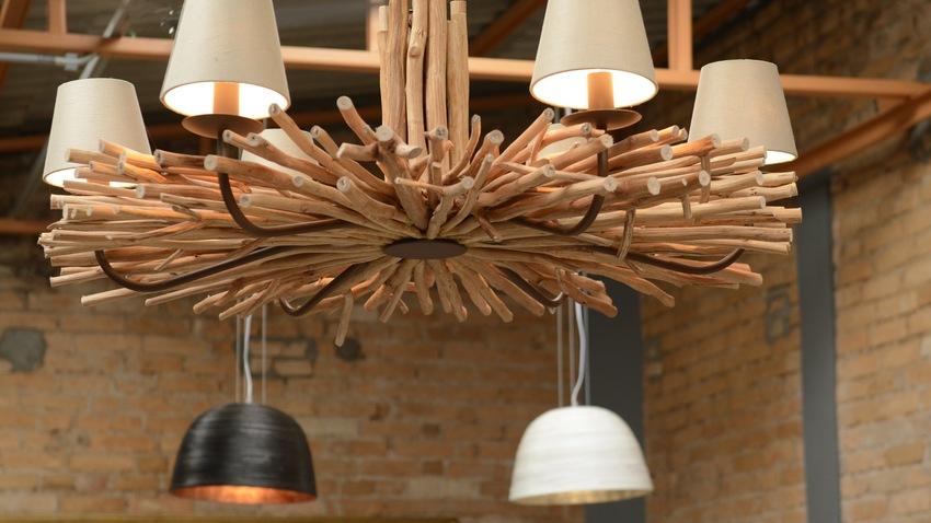 industriele houten hanglamp