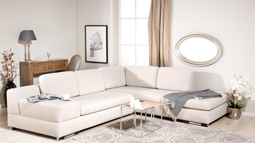 roomwitte leren hoekbank in moderne woonkamer