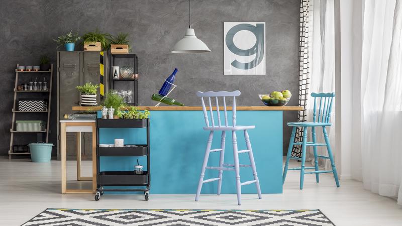 Keukentrolley in blauwe keuken