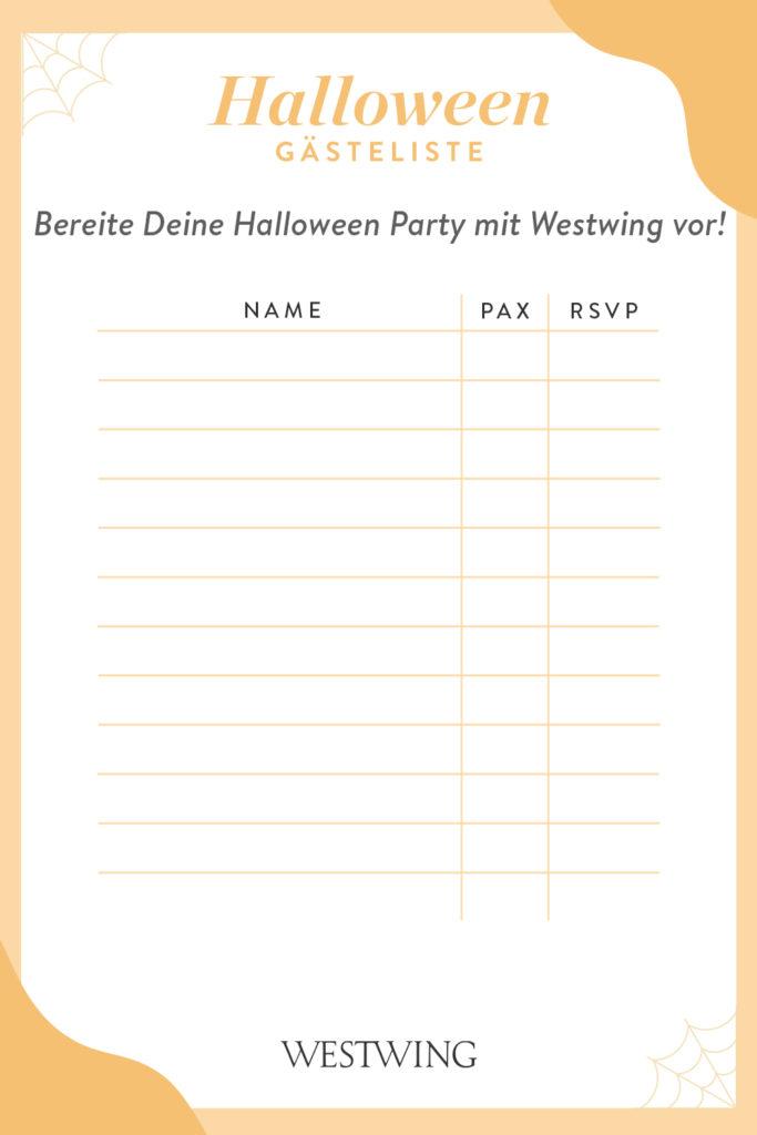 Halloween Gästeliste zum downloaden