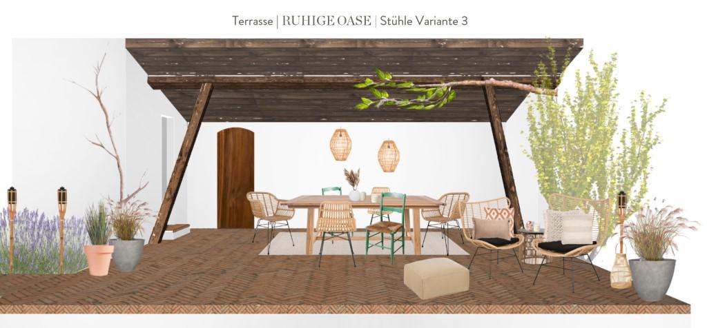 Terrasse neu gestalten Vorschlag 3 Stühle