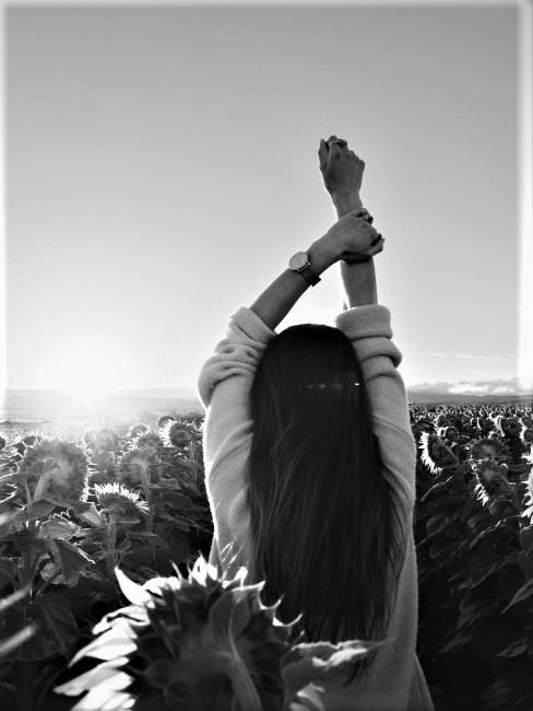 virgo-banner chica en un campo de girasoles