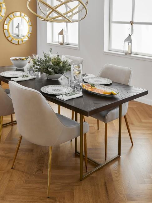 muebles-comedor-banner Comedor decorado con muebles en tonos grises y dorados
