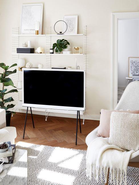 nettoyer ecran tv television, tv, ecran LCD, salon decoration blanc pastel