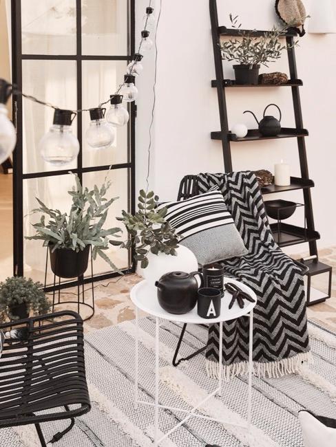 Plantas de balcón Decoración de un balcón blanco y negro con plantas
