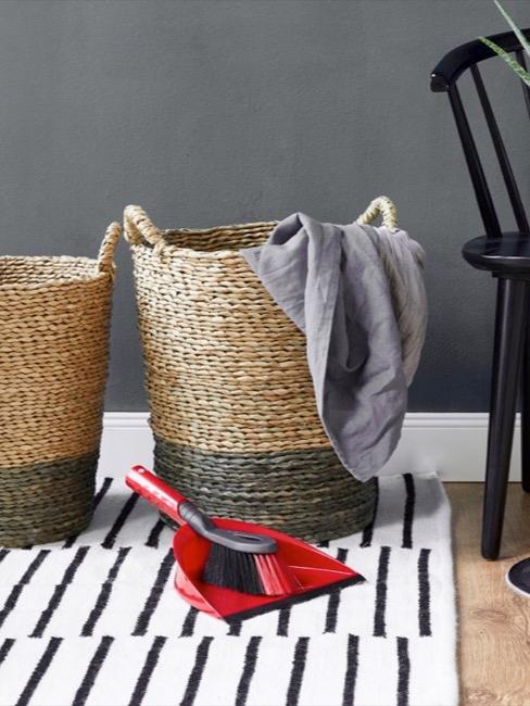 Cesta de la ropa cepillo y recogedor Cepillo y recogedor rojos y cesta para la ropa