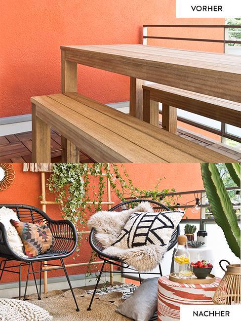 Ethno Balkon Vorher Nacher Verwandlung zum Balkon im Ethno Stil