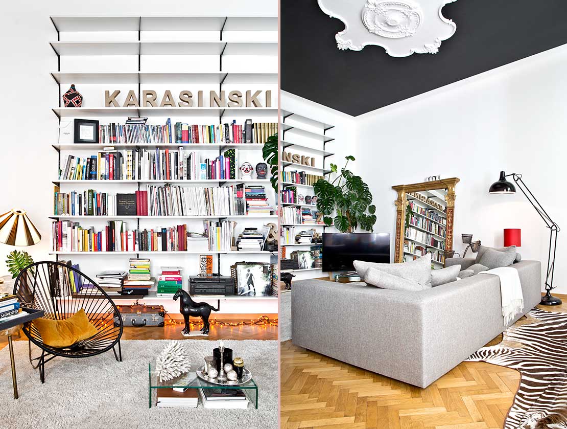 Laura Karasinski wohnzimmer sofa Bücherregal