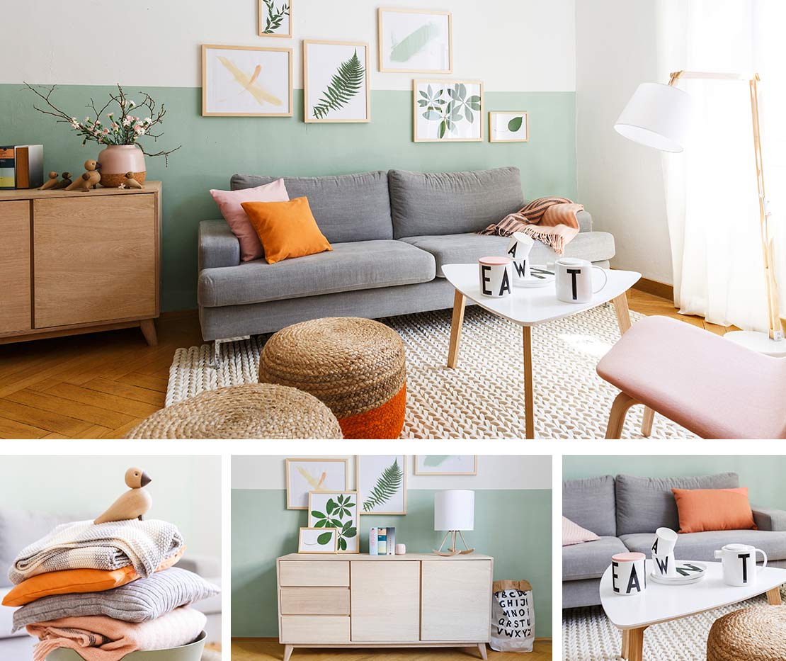 Graues Sofa im Skandi Look