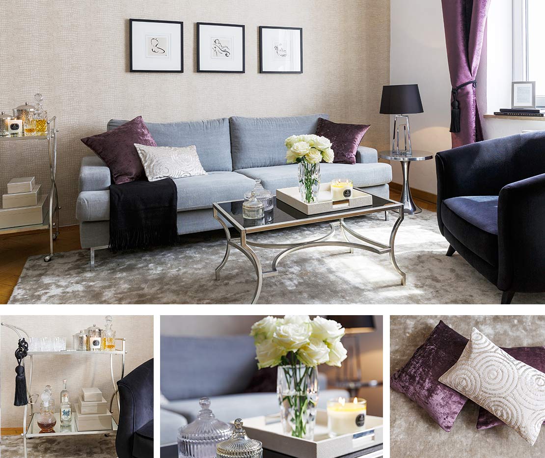 Graues Sofa im Glam Look