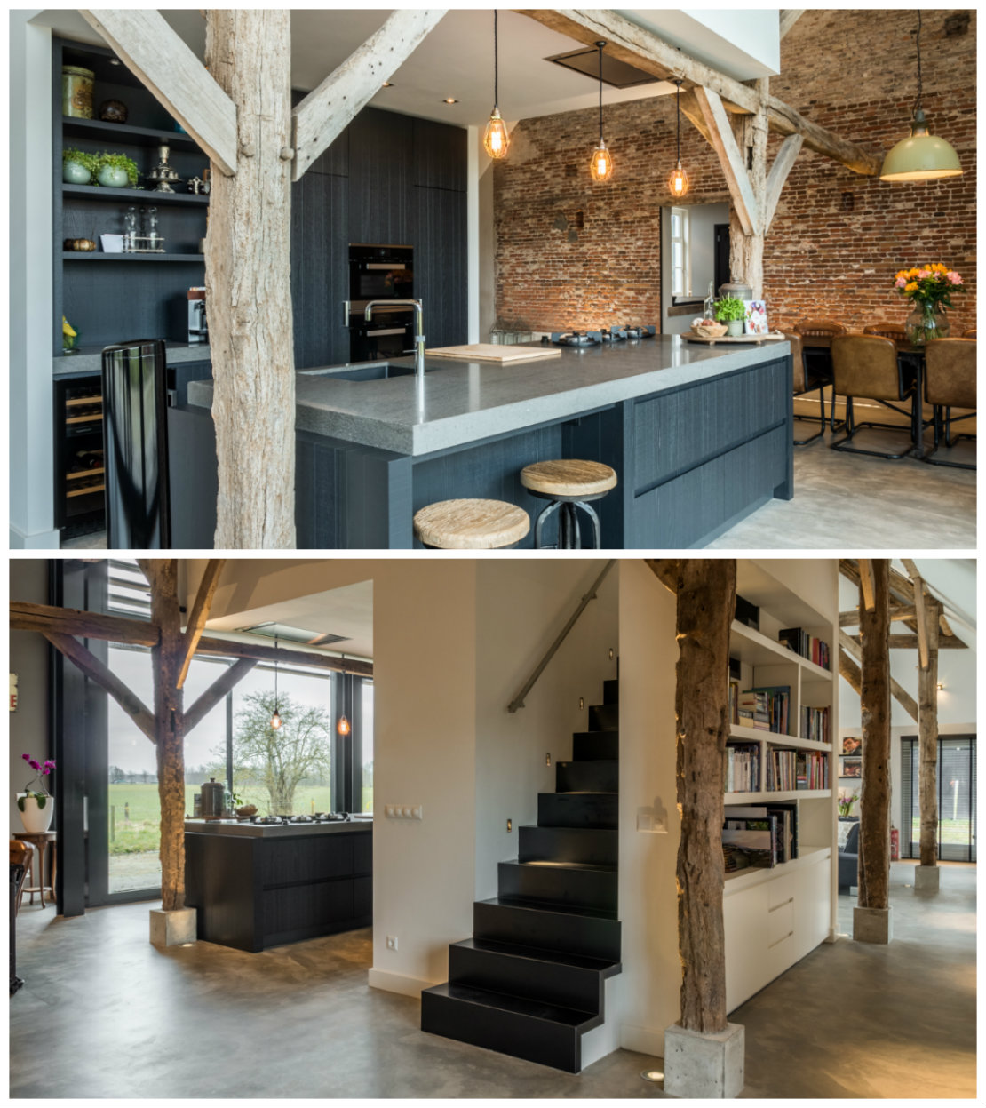 casa renovada cocina y escalera