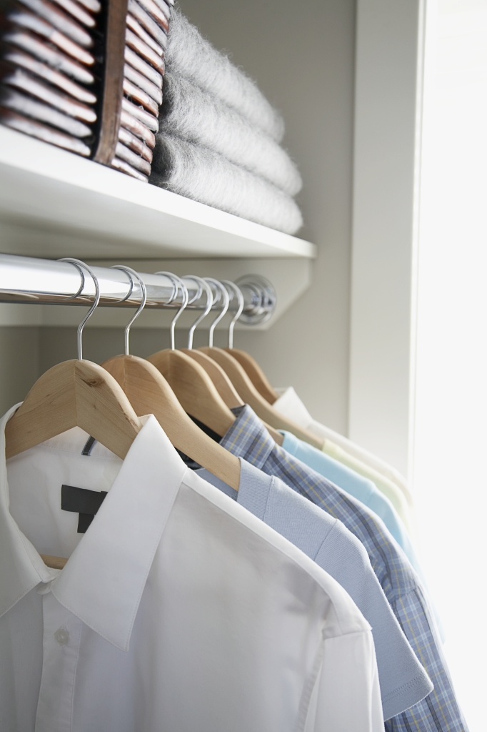 Shirts hanging in closet