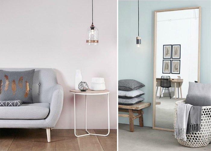 mur gris et mur bleu gris avec miroir