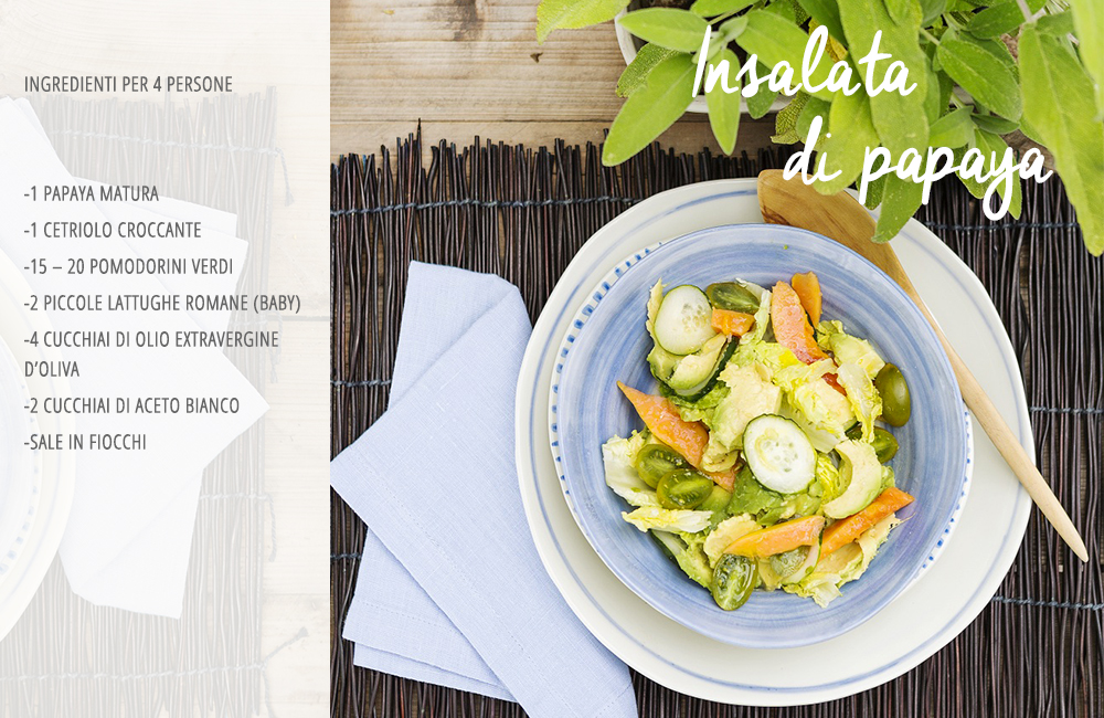 Ricette Tropical di Csaba dalla Zorza Insalata di Papaya Ricette-tropical-di-csaba-dalla-zorza, Csaba-dalla-zorza, Colori, Consigli, Cucina, Food, Ricette, Trend, Trend-tropical, Ricette-veloci, Estate, Dieta