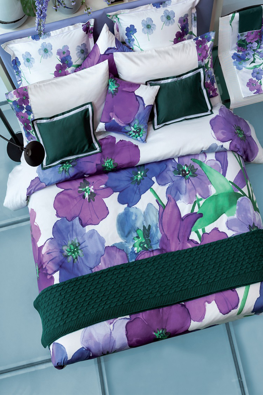 Dalani Mirabello Collezione Biancheria Letto Anemoni Viola Verde Blu Dalani, Mirabello, Design, Fiori, Immagini, Natura, Primavera, Letto