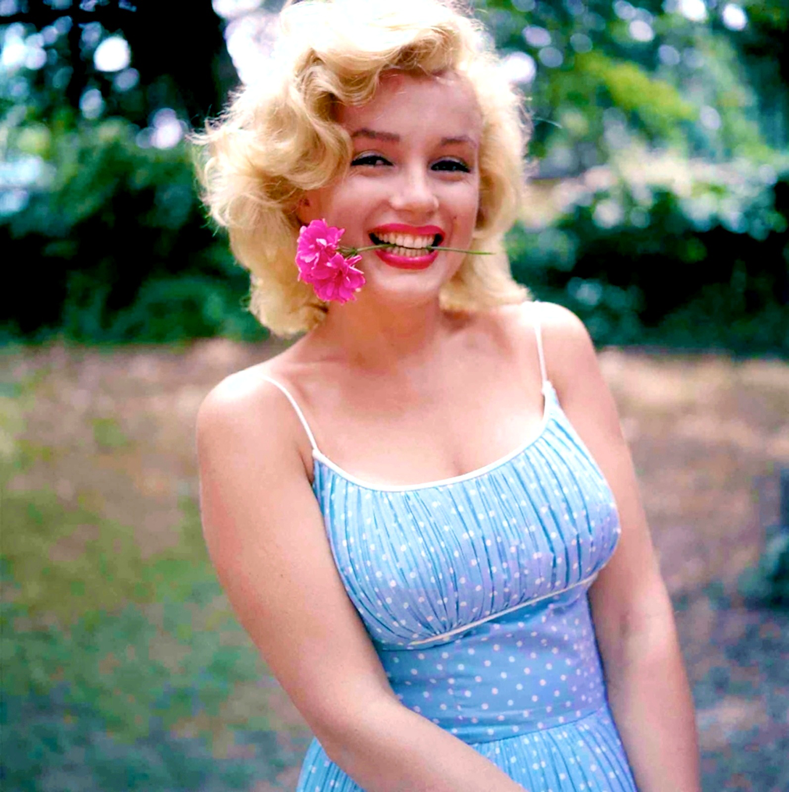 Dalani, Marilyn Monroe, Anni '50, In Posa Con Un Fiore e Look Naturale Dalani, Marilyn Monroe, Arte, Cinema, Hollywood