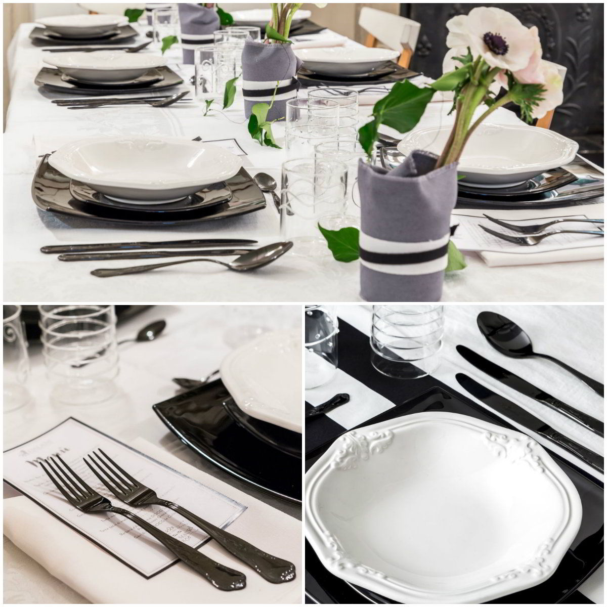 Dalani, Banco Nero, Mise en Place Bianco Nero con Fiori, Posate e Tovaglia Dalani, Banco Nero, Moda, Casa, Design, Trend, Idee, Decorazioni, Colori