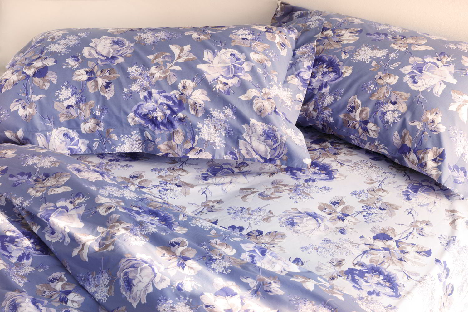 Dalani, Mirabello, Federe e Lenzuola Cotone Percalle Shabby Chic Blu Celeste Dalani, Mirabello, Fiori, Giardino, Autunno, Colori, Natura