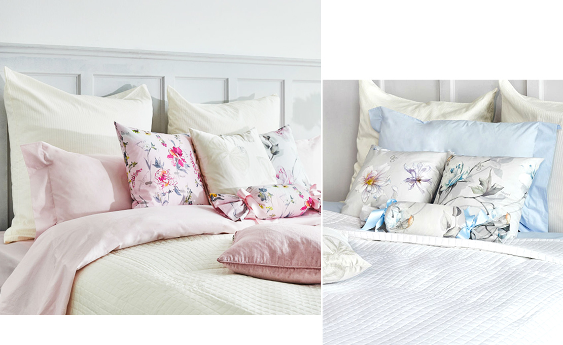 Dalani, Blugirl, Copriletto in Cotone Tilly Bianco, Cuscini Fantasia Annael e Botanica Dalani, Blugirl, Made in Italy, Fiori